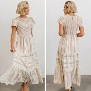 Baltic Born Willow Smocked Maxi Dress Tan Striped Size Large